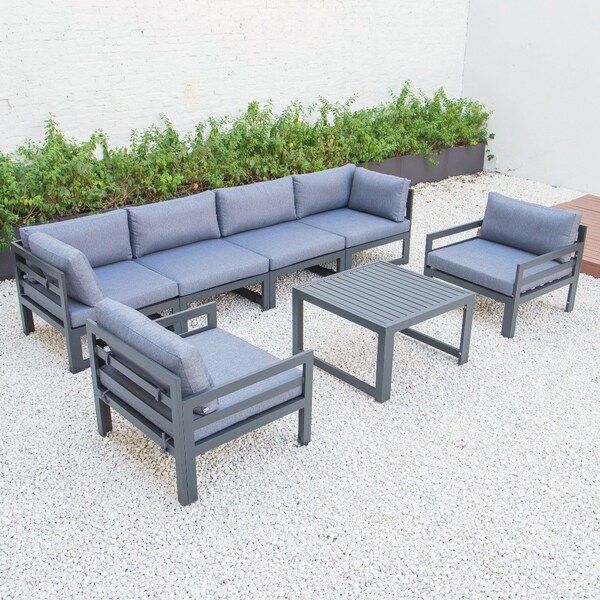 Leisuremod Chelsea 7Piece Patio Armchair Sectional And Coffee Table